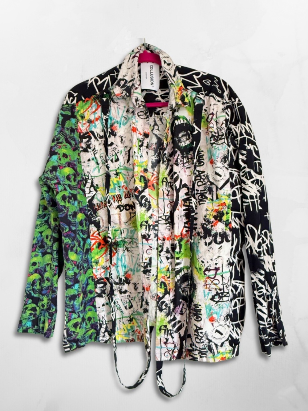 Graffiti Print Button Down, Oversized, Unisex, Size XS-M